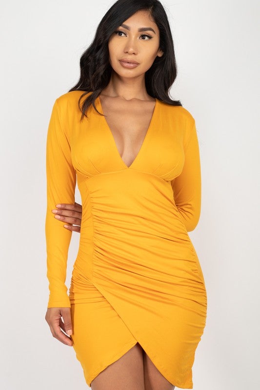Gold Ruched Bodycon Dress | Amour Couture
