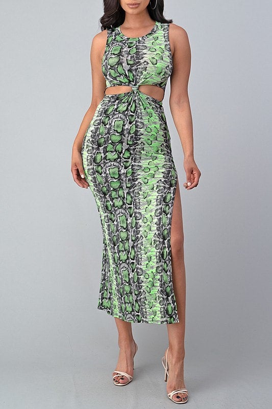 white christmas dresses Demetria Snake Print Cutout Dress